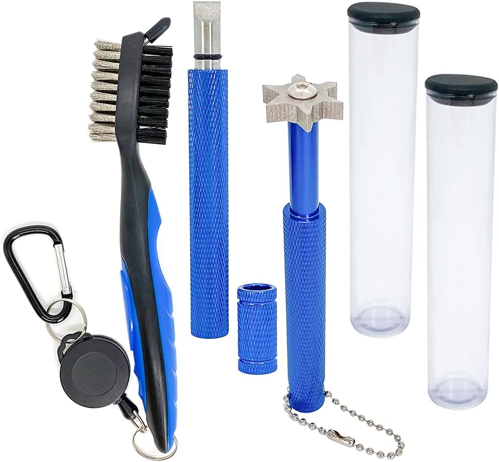 3 Pack Golf Club Brush and Club Groove Sharpener Cleaner Tool Set with Retractable Zip-line Carabiner, U & V-Grooves, Re-Grooving and Cleaning Tool Kit Portable for Golf Club Bag Accessories